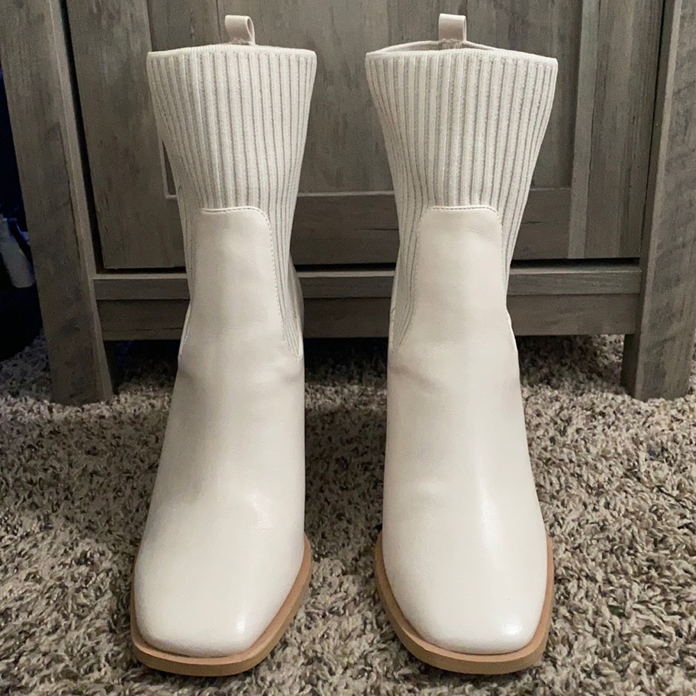 Bone Square Toe Mid-Calf Boots